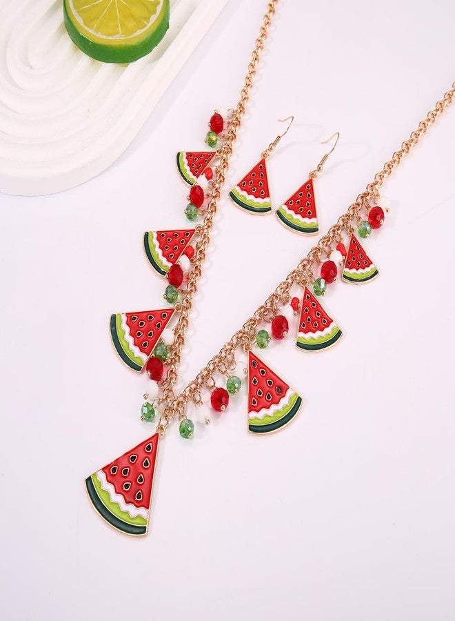 مولوك طقم مجوهرات مولوخ بنكهة الفواكه، قلادة وأقراط بتصميم البطيخ، مناسب للنساء، بنمط بوهيمي صيفي، مثالي للحفلات والمناسبات. - Image 5