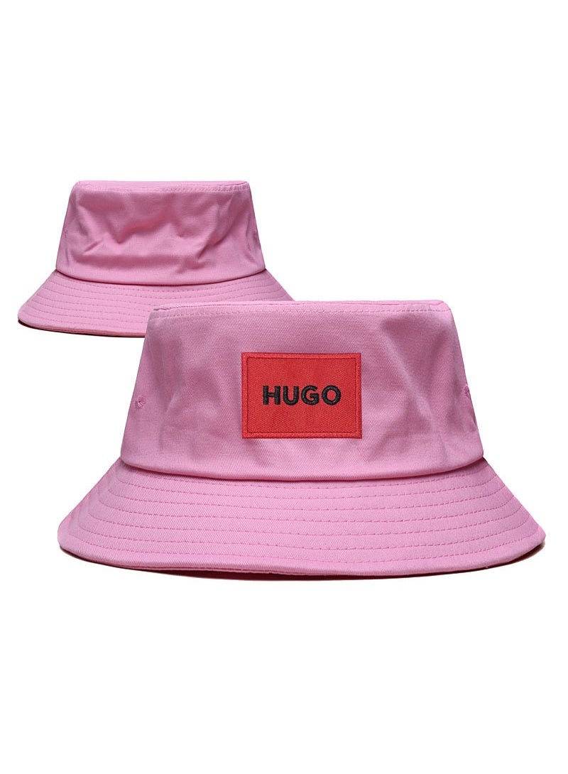 HUGO Pink Bucket Hat with Red Logo Patch
