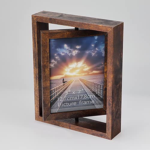 EXYGLO 2 Pack 5x7 Rustic Rotating Floating Picture Frames, Photo Frames for Vertical or Horizontal Tabletop Display, Brown - Image 3