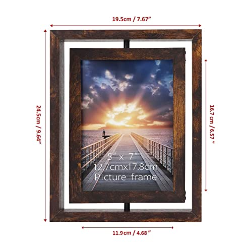 EXYGLO 2 Pack 5x7 Rustic Rotating Floating Picture Frames, Photo Frames for Vertical or Horizontal Tabletop Display, Brown - Image 2