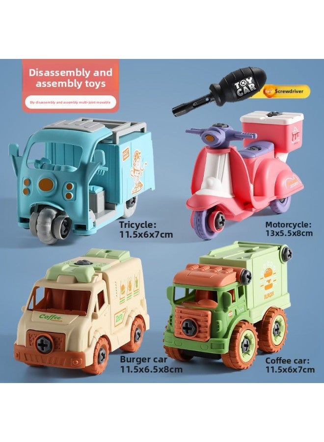 Removable Police Car Toy Children Screw Assembly Puzzle Boy Assembly Assembly Dismantling Worker-Color:Table Truck [four Cars]  - Image 1
