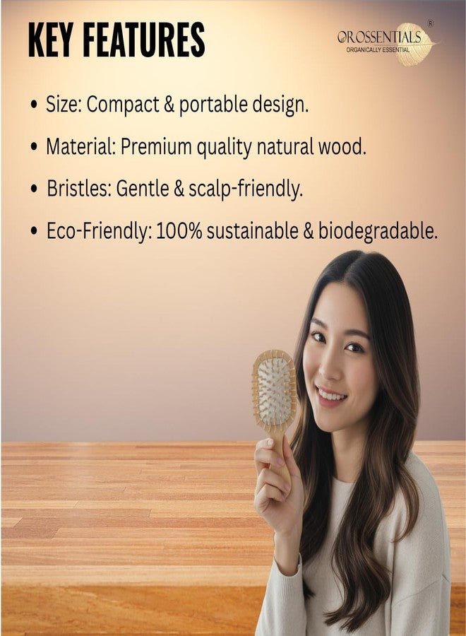 OROSSENTIALS Bamboo Wooden Padddle Hair Brush | Travel-Friendly Small Hair Brush for Women & Men | Eco-Friendly Wooden -Paddle Brush | Compact-Size | | Unisex brush | All Hair Type - Image 3