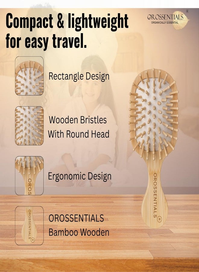 OROSSENTIALS Bamboo Wooden Padddle Hair Brush | Travel-Friendly Small Hair Brush for Women & Men | Eco-Friendly Wooden -Paddle Brush | Compact-Size | | Unisex brush | All Hair Type - Image 2