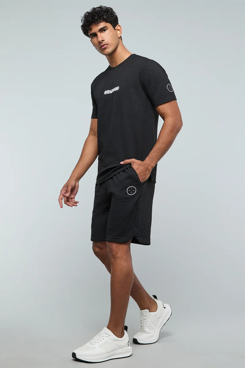 أر أند بي Waffle Textured Shorts with Drawstring Waist
