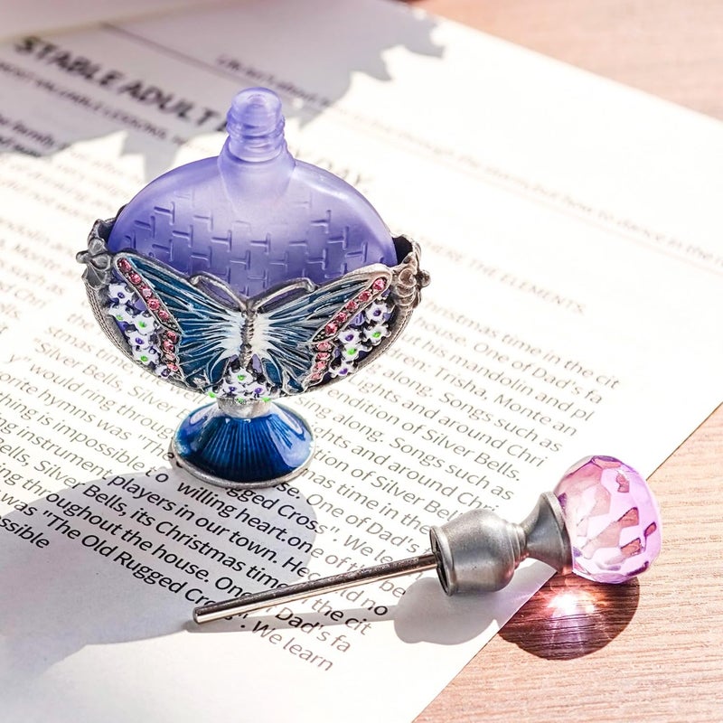 Sevenbees 7Ml Vintage Purple Glass Perfume Bottle With Butterfly Decor - Empty Refillable Bottles Travel-Sized Decorative Perfume Vial For Women Men Daily Use & Gift Giving - Image 3