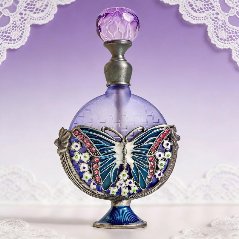 Sevenbees 7Ml Vintage Purple Glass Perfume Bottle With Butterfly Decor - Empty Refillable Bottles Travel-Sized Decorative Perfume Vial For Women Men Daily Use & Gift Giving - Image 1