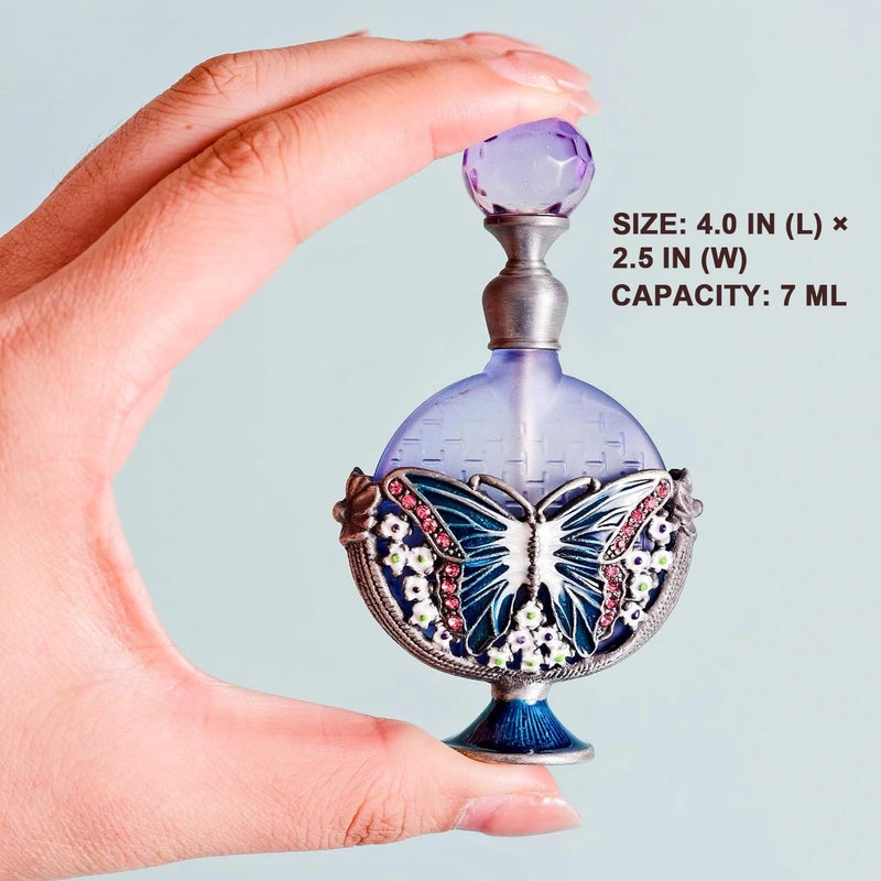 Sevenbees 7Ml Vintage Purple Glass Perfume Bottle With Butterfly Decor - Empty Refillable Bottles Travel-Sized Decorative Perfume Vial For Women Men Daily Use & Gift Giving - Image 2