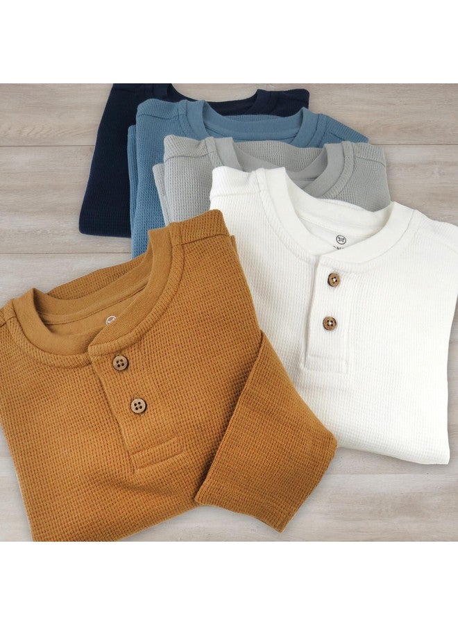 HonestBaby HonestBaby 5-Pack Waffle Henley Long Sleeve Shirts 100% Organic Cotton for Infant Baby and Toddler Boys, Unisex , Varsity Prep, 4T - Image 3