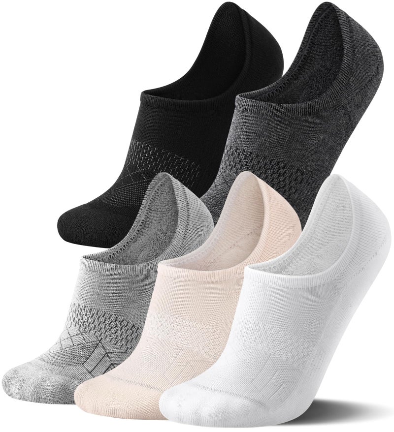 FITRELL No Show Socks Womens - Athletic Cushioned Low Cut Ankle Socks Invisible Non-slip Liner, 5 Pairs Classic (Black+White+Dark Grey+Grey+Nude), Medium - Image 1