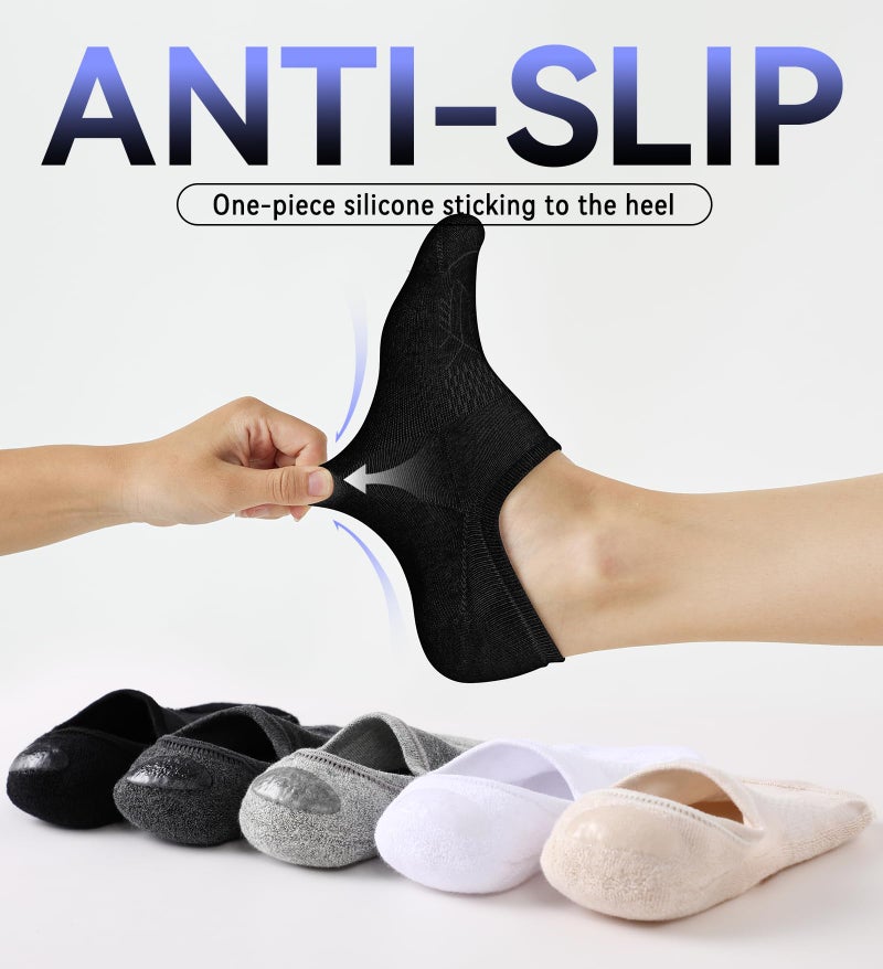 FITRELL No Show Socks Womens - Athletic Cushioned Low Cut Ankle Socks Invisible Non-slip Liner, 5 Pairs Classic (Black+White+Dark Grey+Grey+Nude), Medium - Image 3