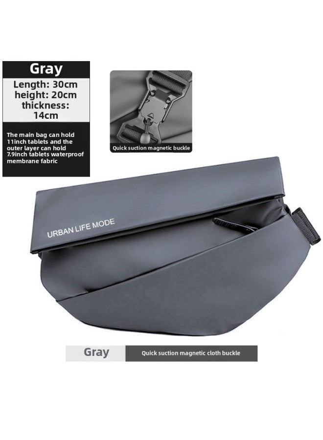 Men's Shoulder Bag Magnetic Suction Crossbody Bag College Student Travel Multifunctional Waterproof Riding Ultra-thin Portable Chest Bag-Color:Gray Magnetic Buckle - Image 1