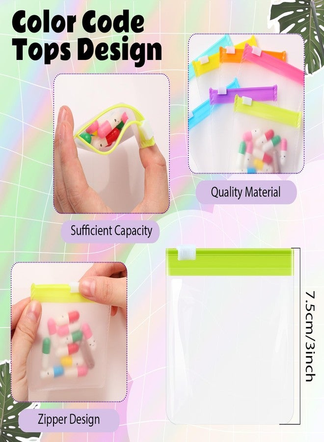 Sherr 70 قطعة حقيبة حبوب أسبوعية قابلة لإعادة الاستخدام مجموعة منظم الأدوية بسحاب منظم أدوية ذاتية الإغلاق حقائب حبوب بلاستيكية للسفر مع قفل منزلق لتخزين العناصر الصغيرة (أسلوب مشرق) - Image 2