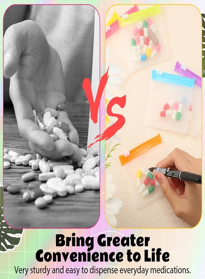 Sherr 70 قطعة حقيبة حبوب أسبوعية قابلة لإعادة الاستخدام مجموعة منظم الأدوية بسحاب منظم أدوية ذاتية الإغلاق حقائب حبوب بلاستيكية للسفر مع قفل منزلق لتخزين العناصر الصغيرة (أسلوب مشرق) - Image 4