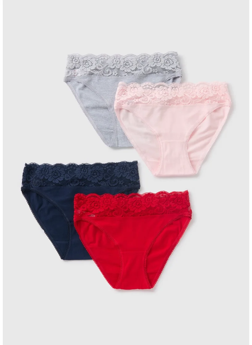 Matalan 4 Pack Multicoloured Lace Trim High Leg Knickers