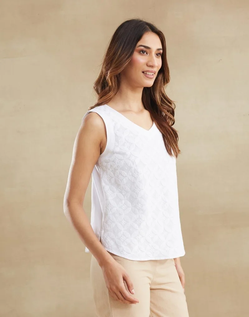 Fabindia  White Cotton Chikankari Top for Women | Best Price UAE