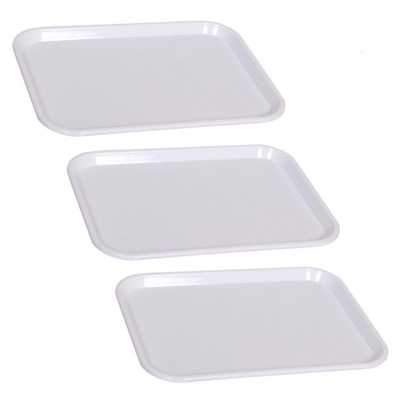 LUXURIA Serving Tray Platter Rectangular Shape Plastic Trays for Drink Breakfast Tea Dinner Coffee Salad Food for Dinning Table Home Kitchen White Set of 3 - Image 1