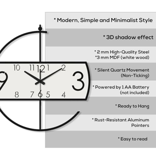 Nubilous Large World Map Wall Clock, Metal Minimalist Modern Clock, Round Silent Non-Ticking Battery Operated Wall Clocks for Living Room/Home/Kitchen/Bedroom/Office/School Decor (Black(ST-32), 40CM) - Image 5