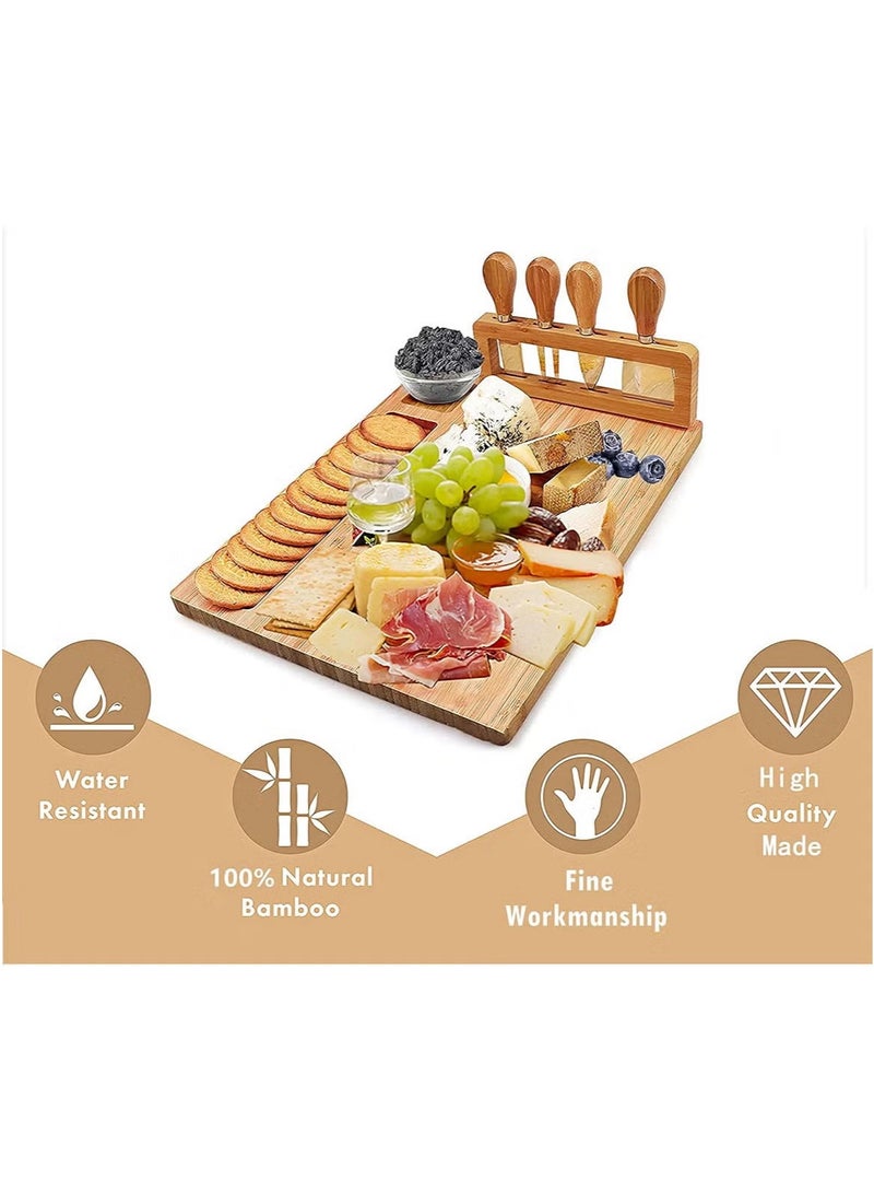 يلا جوي مجموعة ألواح الجبن المصنوعة من الخيزران، صينية الجبن، لوح تقديم اللحوم الباردة، وطبق تقديم اللحوم مع 4 سكاكين جبن من الفولاذ المقاوم للصدأ، مثالية كهدية زفاف، وحفلات أعياد الميلاد (14 بوصة × 11 بوصة) - Image 5