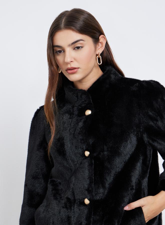 ستايلي معطف طويل مزين بفرو صناعي - Image 4