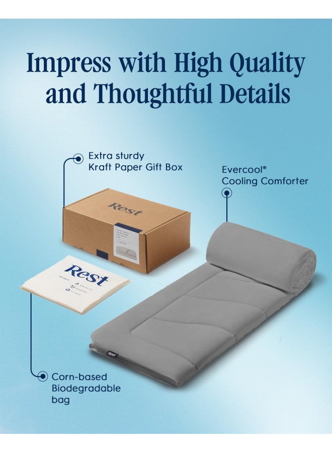 Rest REST® Evercool® Cooling Comforter, Full/Queen, Blanket for Hot Sleepers, All Season Bedding to Keep Cool for Night Sweats, Breathable Lightweight Blanket, 90"x90" Inches, Cool Gray  - Image 4