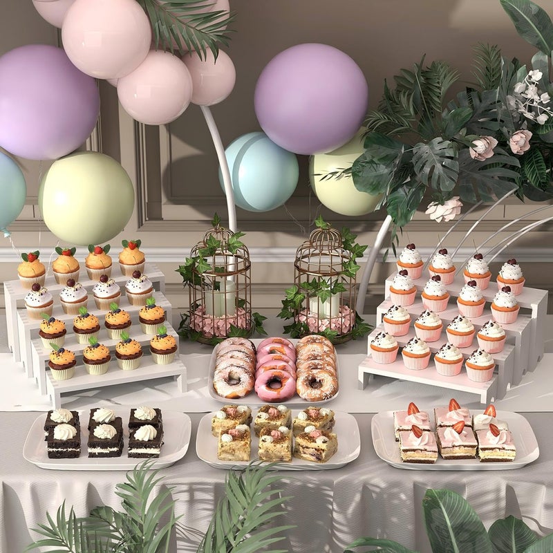 Vecxoty 2 Set Large White Wooden Tiered Riser Display Stands for Vendor Events,Stackable Wooden Cupcake Stand,Farmhouse Decor Wood Dessert Table Display Set,Vendor Booth Display Items,Food Display Risers for Partyï¼ˆ12-11.2-10.4-9.6INï¼‰ - Image 2