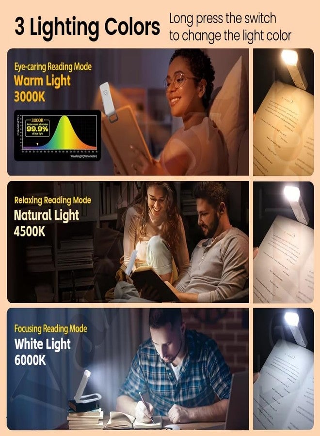 VazzLox مصباح قراءة الكتب VazzLox للقراءة الليلية، قابل لإعادة الشحن عبر منفذ USB، مزود بإضاءة LED مريحة للعين مع 3 مستويات سطوع و3 أوضاع ألوان، مصباح مرن قابل للطي، مصباح قراءة للكتب مع مشبك. - Image 2