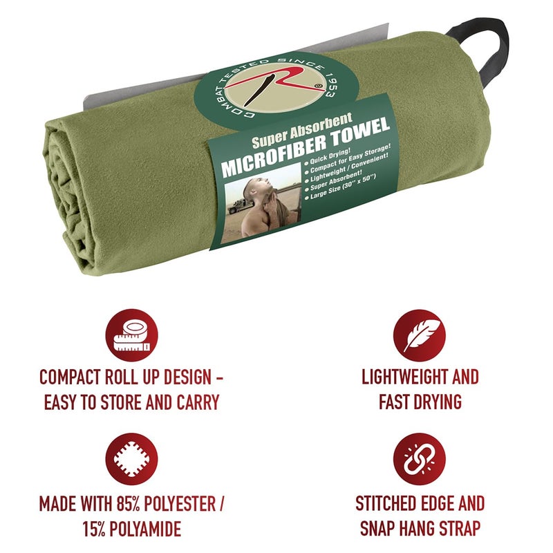 Rothco Microfiber Towel - Fast Drying, Lightweight and Durable - Olive Drab - 30" x 50" - Image 2