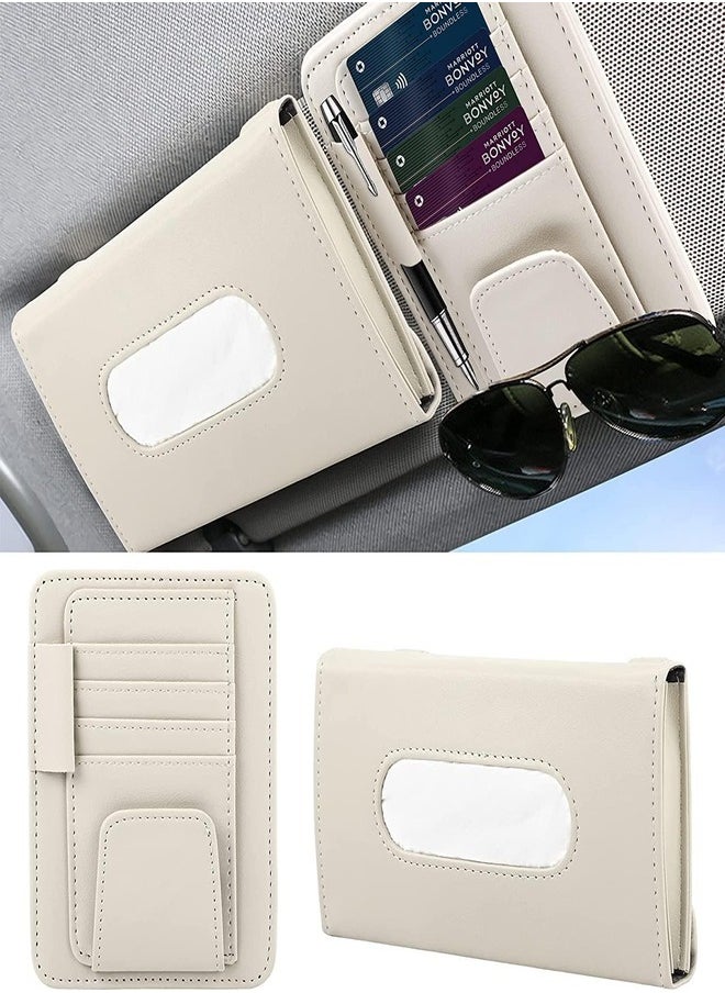 ZEESQUARE - Car Tissue Holder Organizer with Accessories Glasses Holder Card Registration Holder Hanging Sun Visor (Beige) - Image 1
