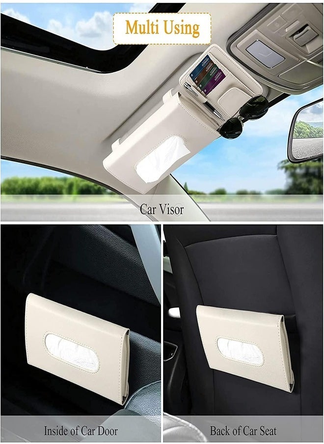 ZEESQUARE - Car Tissue Holder Organizer with Accessories Glasses Holder Card Registration Holder Hanging Sun Visor (Beige) - Image 1