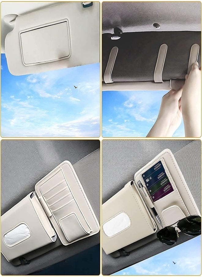 ZEESQUARE - Car Tissue Holder Organizer with Accessories Glasses Holder Card Registration Holder Hanging Sun Visor (Beige) - Image 1