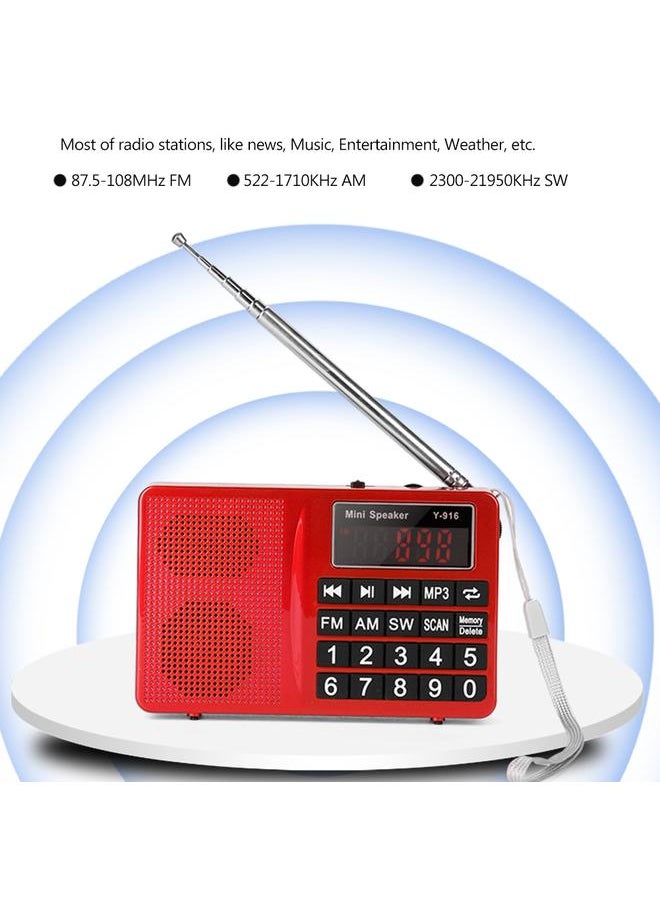 Thoraya - FM/AM/SW Stations Stereo FM Radio TF/U Disk Music Noise Cancelling MP3 Player Radio - Red - Image 1