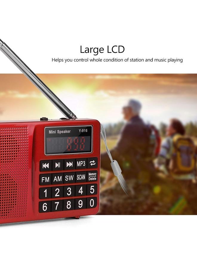 Thoraya - FM/AM/SW Stations Stereo FM Radio TF/U Disk Music Noise Cancelling MP3 Player Radio - Red - Image 1