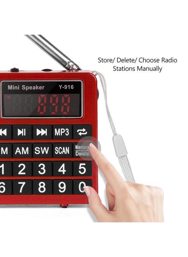Thoraya - FM/AM/SW Stations Stereo FM Radio TF/U Disk Music Noise Cancelling MP3 Player Radio - Red - Image 1