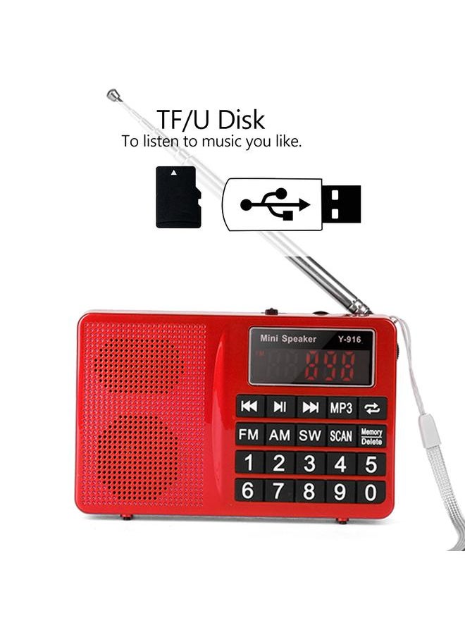 Thoraya - FM/AM/SW Stations Stereo FM Radio TF/U Disk Music Noise Cancelling MP3 Player Radio - Red - Image 1