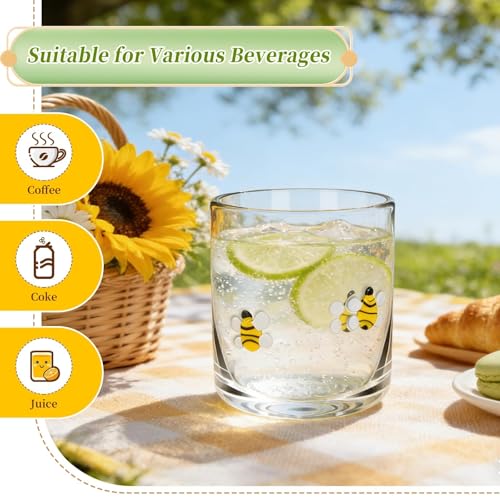 Sel Natural 14 Ounce Icon Juice Glasses, Aesthetic Cocktail & Old Fashioned Drinking Glasses, Iconic Clear Glass Cups for Women, Sister, Friend & Party Gifts (Bee) - Image 4