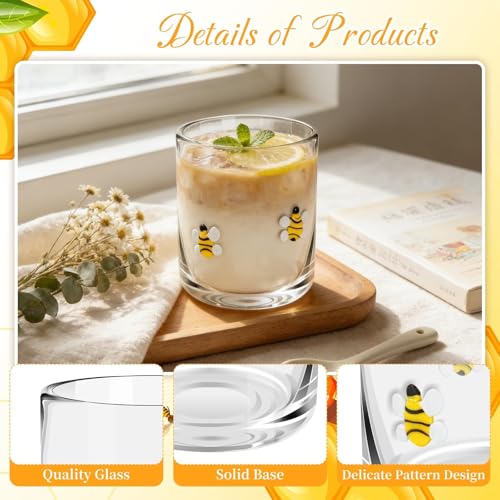 Sel Natural 14 Ounce Icon Juice Glasses, Aesthetic Cocktail & Old Fashioned Drinking Glasses, Iconic Clear Glass Cups for Women, Sister, Friend & Party Gifts (Bee) - Image 3