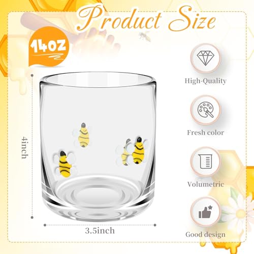 Sel Natural 14 Ounce Icon Juice Glasses, Aesthetic Cocktail & Old Fashioned Drinking Glasses, Iconic Clear Glass Cups for Women, Sister, Friend & Party Gifts (Bee) - Image 2