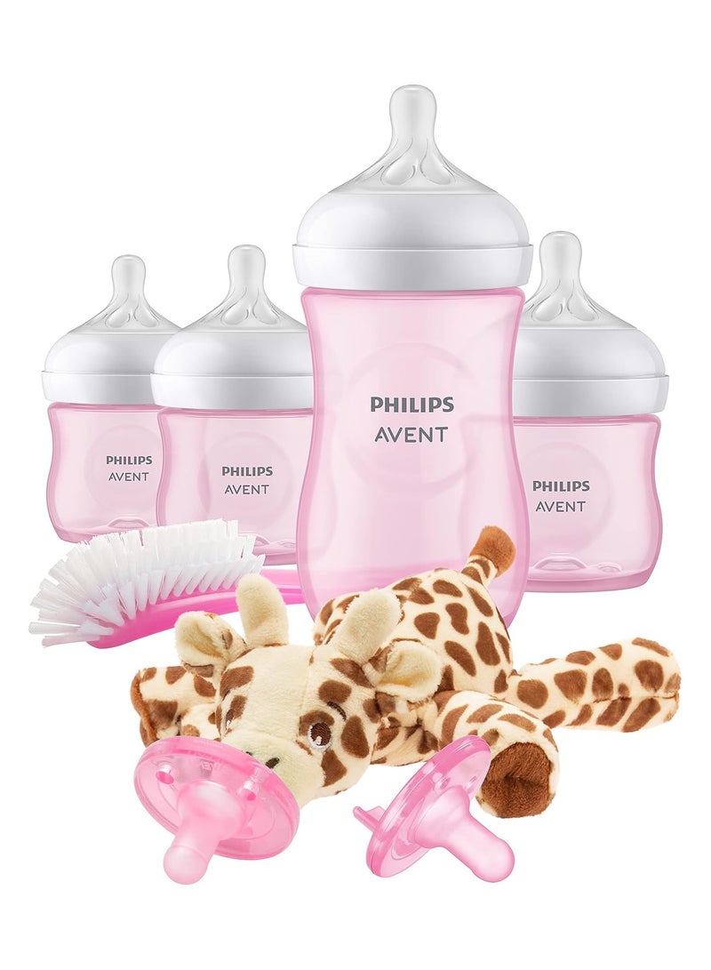 Philips Avent Natural Baby Bottle with Natural Response , Pink Baby Gift Set with Snuggle - Image 1