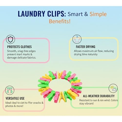 PulGos 10pcs Premium Cloth Clips for Drying Clothes: Rainbow Clip Multipurpose Cloth Pins for Indoor and Outdoor Use; Strong and Durable Clippers for Laundry, Heavy Duty Windproof Pegs, Vibrant Color - Image 5