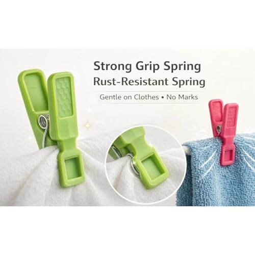 PulGos 10pcs Premium Cloth Clips for Drying Clothes: Rainbow Clip Multipurpose Cloth Pins for Indoor and Outdoor Use; Strong and Durable Clippers for Laundry, Heavy Duty Windproof Pegs, Vibrant Color - Image 2
