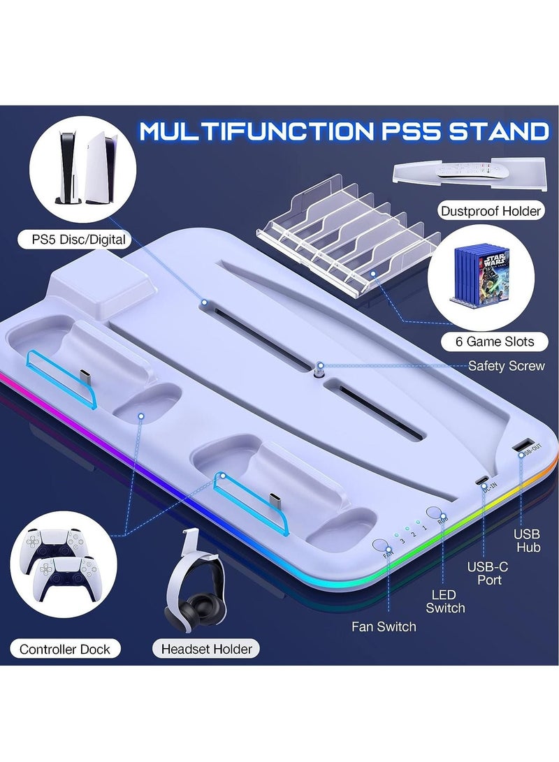 PS5 Controller Charger, LED Cooling Dock for Sony Playstation 5 (White) - Image 4