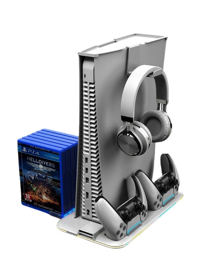 PS5 Controller Charger, LED Cooling Dock for Sony Playstation 5 (White) - Image 1
