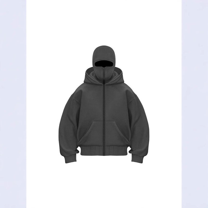 2025 ملابس أزواج عصرية عبر الحدود الأوروبية والأمريكية تصميم قبعة مزدوجة جديدة سترة هوديي فضفاضة Y2K سترة هوديي سوداء خفيفة - Image 2