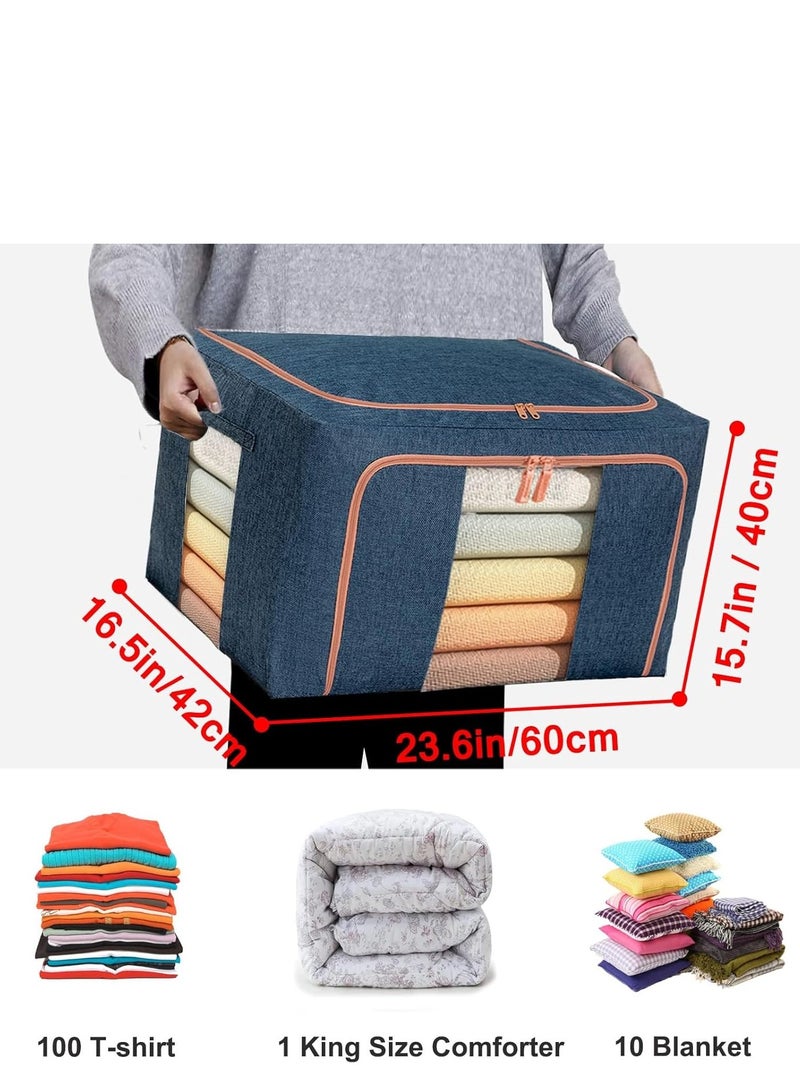 TRASSLE 3 Pack Large Capacity Clothes Storage Bags,Stackable Storage Organizer with Foldable Metal Frame, Zipper, Handles, Clear Window, Large Storage Bins for Comforters, Blankets  - Image 3