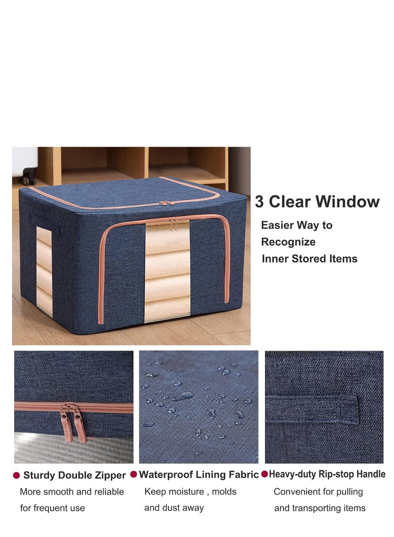 TRASSLE 3 Pack Large Capacity Clothes Storage Bags,Stackable Storage Organizer with Foldable Metal Frame, Zipper, Handles, Clear Window, Large Storage Bins for Comforters, Blankets  - Image 5