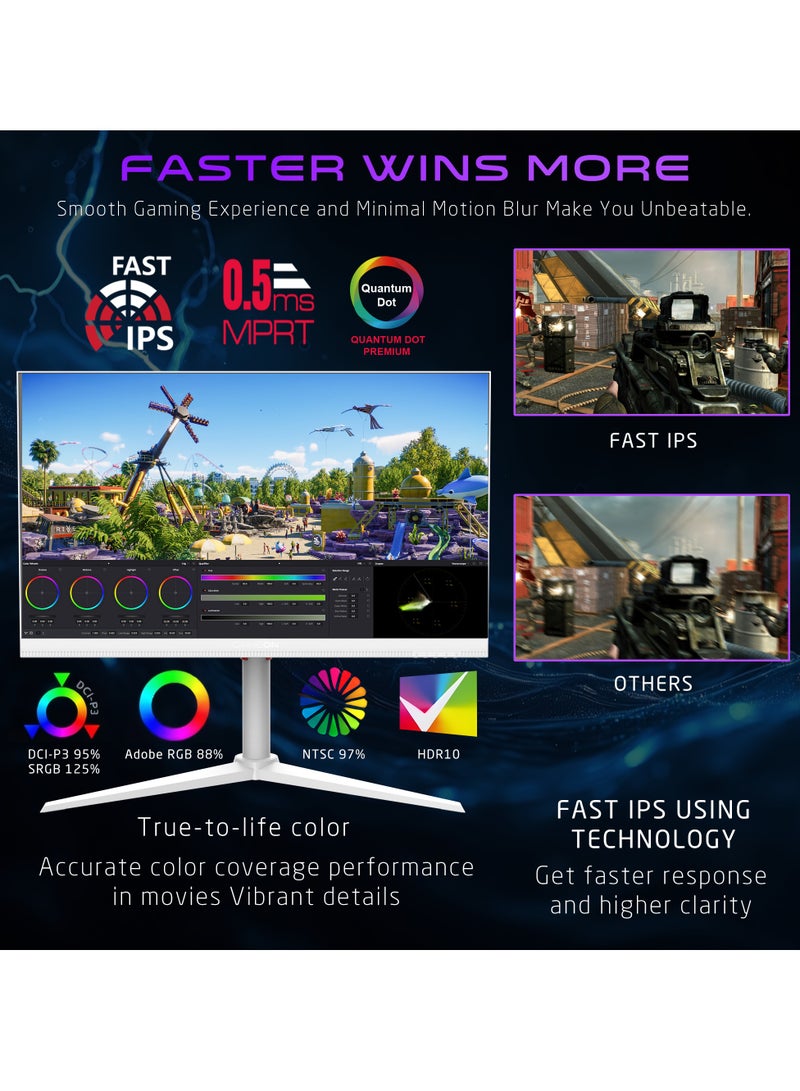 GAMEON 27" Inch Dual Switch Gaming Monitor (1920x1080) FHD, Fast IPS Panel, 160/320Hz Refresh Rate, Response Time 0.5ms, HDMI 2.1, G-Sync & Free Sync, Support PS5 - GOSX27W | White - Image 5