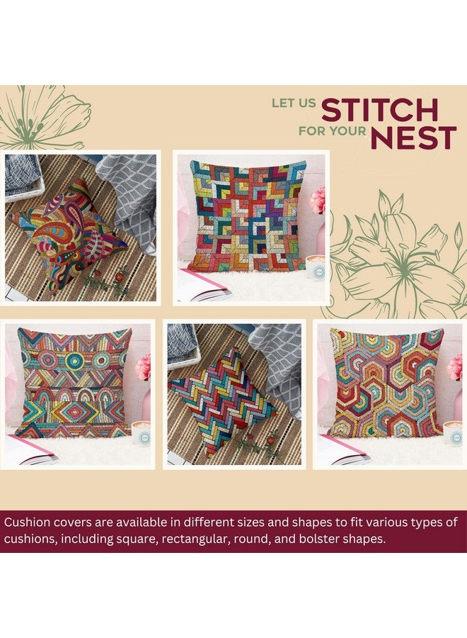 STITCHNEST Set of 5 Polycotton Cushion Covers - 24x24 Inches - Multicolor Boho Embroidery-Style Prints - Artistic & Eclectic Sofa Cushion Covers for Living Room & Home Decor - Image 2
