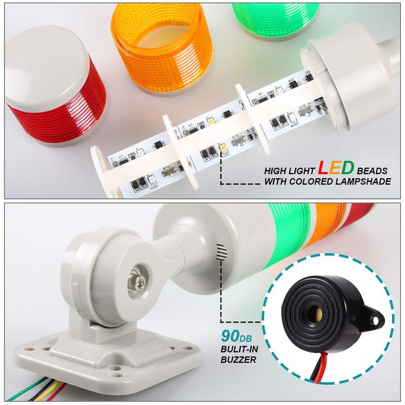 Luban Stack Lights, Industrial Signal Tower with Rotatable Base, Steady/Flashing Light Switchable, 12V/24V DC (3-Layer, No Buzzer) - Image 4