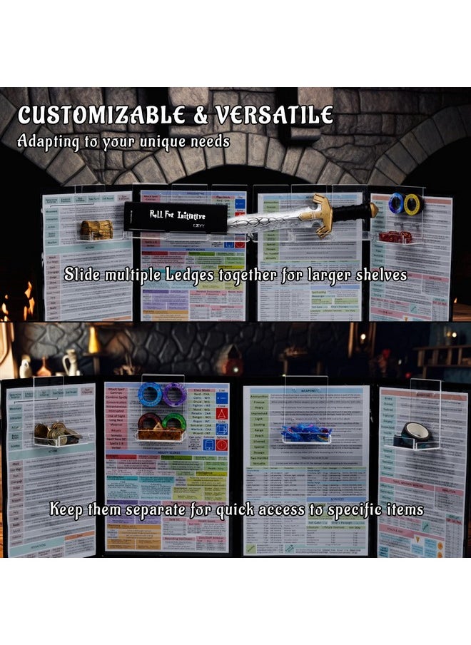 CZYY - Dm Screen Ledges Set Of 2Pcs Random Dice Set Included - Acrylic Shelves Hang On Gm Screen Holds For Dice, Pens, Cards, Miniatures - Clear Clutter And Mess Behind Screen - Image 1