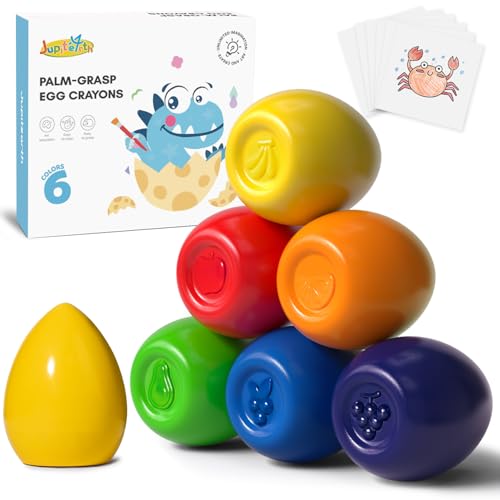 JUPITEARTH 6 Colors Egg Crayons for kids PalmGrasp Non Toxic Jumbo Washable Crayons for Kids Fat Brain Toys for Art Supplies and Perfect Gifts for Boys and Girls - Image 1